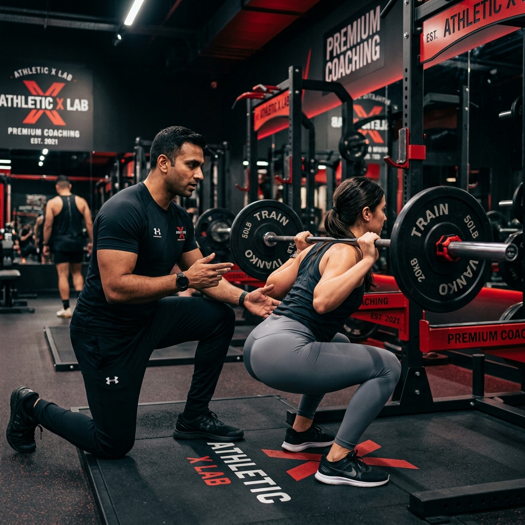 Professional personal trainer coaching a client at Proponitis Fitness Coimbatore